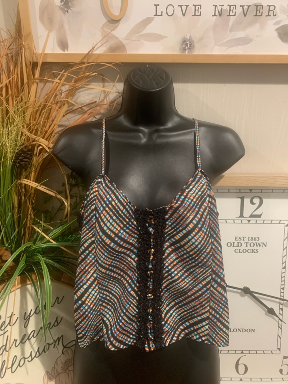 Multi-Color Plaid Spaghetti Strap Cropped Camisole